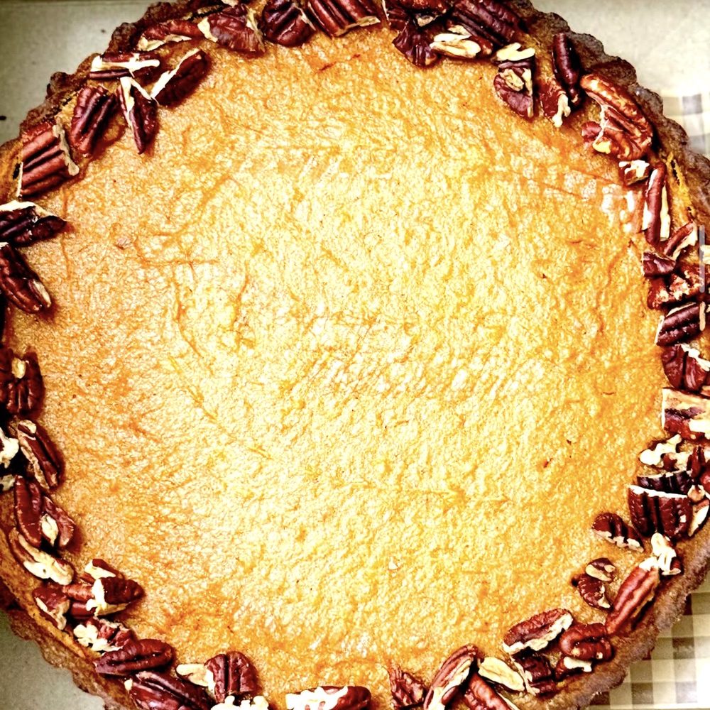 Sweet potato pie ringed with pecans